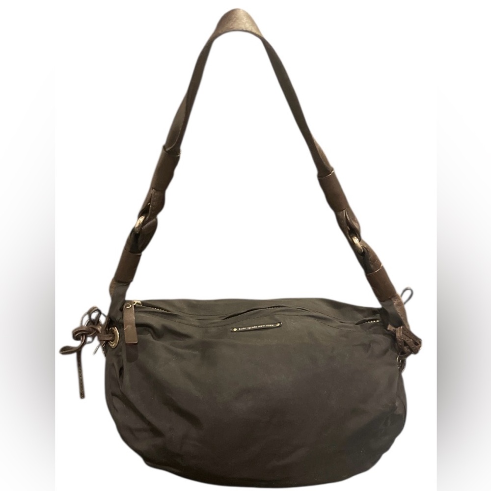 Kate Spade Black Nylon Brown Leather Strap  Baguette Shoulder Bag